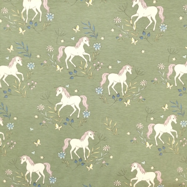 Cotton Spandex Jersey - Unicorns On Green